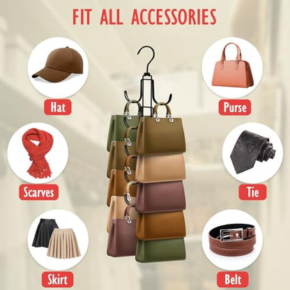 Purse Organizer for Closet: Upgraded Purse Hanger with 10 Big Hooks - style: Black01