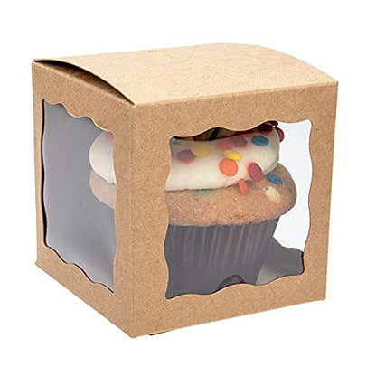 ClearBags Kraft 3 Sided Window Box | 3" x 3" x 3" | 25 pack | For Cupcakes, Cake, Brownies, Cookies, Baked Goods, and Candy | Easy Assembly and Food Safe | WKRG345 - color: Brown (3 x 3 x 3)
