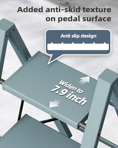 HillhutApex 3 Step Stool Foldable Ladder,Aluminum Step Ladder - color: Light Blue