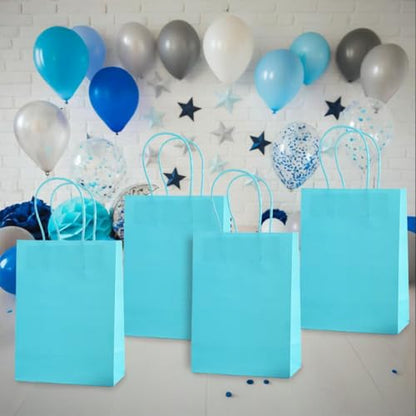 piqiya Small Plain Natural Paper Kraft Gift Bags with Handles Light Blue Paper Bags for Eid Birthday Party Grocery Retail Business Goody Craft Bag (Blue，24pcs) - color: light blue