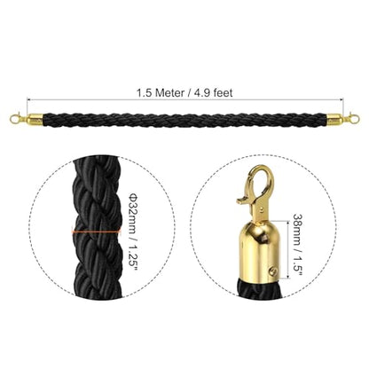 PATIKIL Stanchion Rope, 2 Pack 1.5m/5Ft Barrier Rope Twisted Post Ropes with Snap Hooks for Posts Stands Queue Divider Crowd Control of Hotel, Black Golden - color: Black/Golden
