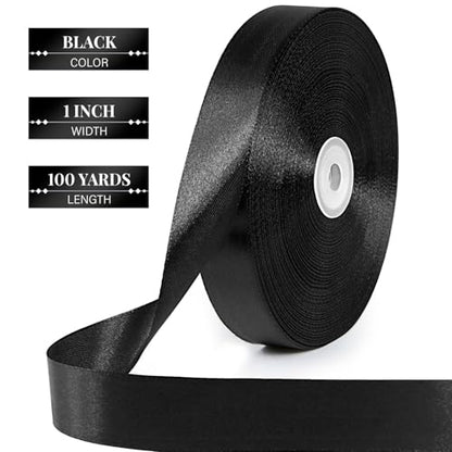 Black Satin Ribbon 1 Inch x 100 Yards - color: Black