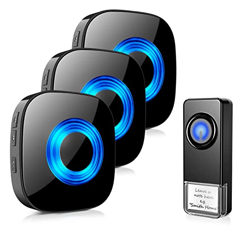 Wireless Doorbell with 3 Receivers, PHYSEN Door bell Chimes for Large Home - size: 1 Button + 3 Receivers