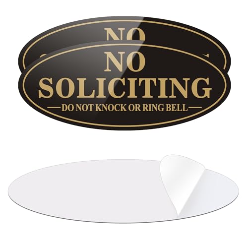 (2 Pack) No Soliciting Sign for House, Self Adhesive No Soliciting Sign for Front Door, No Solicitation Metal Sticker Signs for Home and Yard (Black/Gold, 8.5 x 3.5 inches, Do Not Knock or Ring Bell) - color: Black /Gold, size: Large (8.5" x 3.5")