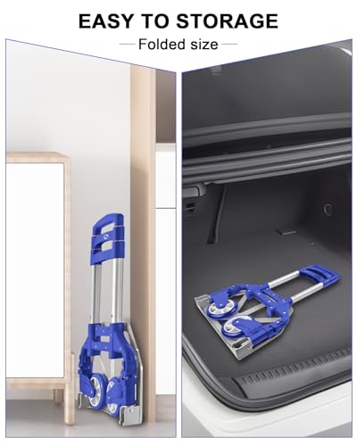 200 LBS Folding Hand Truck, Dolly Cart with Wheels - color: Blue