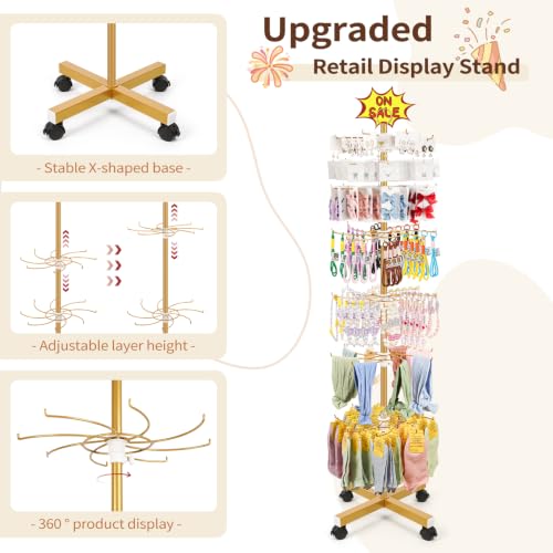 Flenpptly Retail Display Stand, 7-Tier Rotating Display Rack, Gold - color: 7-Tier Gold