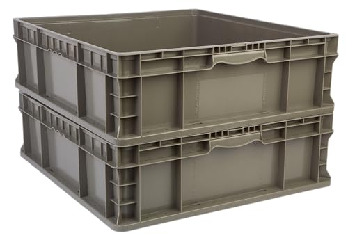 Hudson Exchange 24 x 22 x 7.5 (2 Pack) Straight Wall Handled Storage Container Tote, Gray/Brown