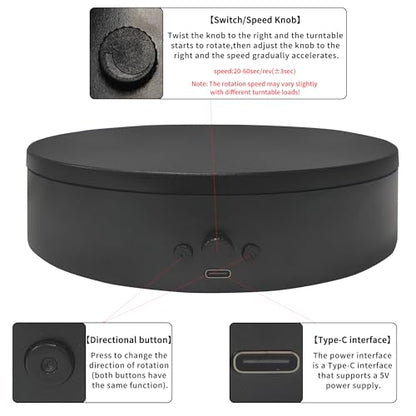 Rotating Display Stand Easy to Switch Direction, Adjustable Speed, Motorized Elctric Turntable Used for Product Display, Jewelry, Shoes Shooting and Display (7.87" black) - color: 7.87‘’ black