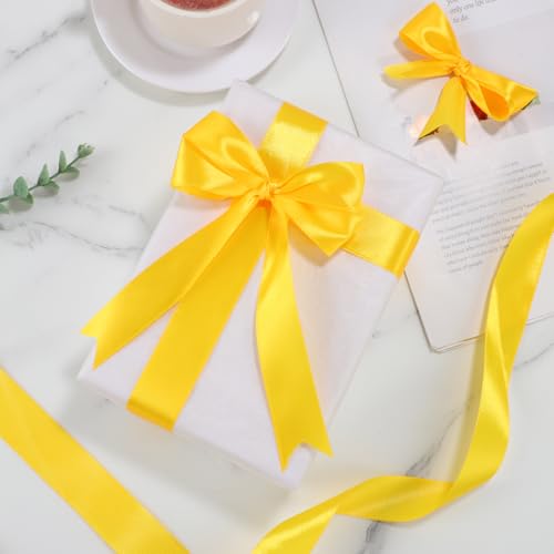 woric Yellow Ribbon 1 Inch 50 Yards Fall Satin Ribbon - color: Yellow