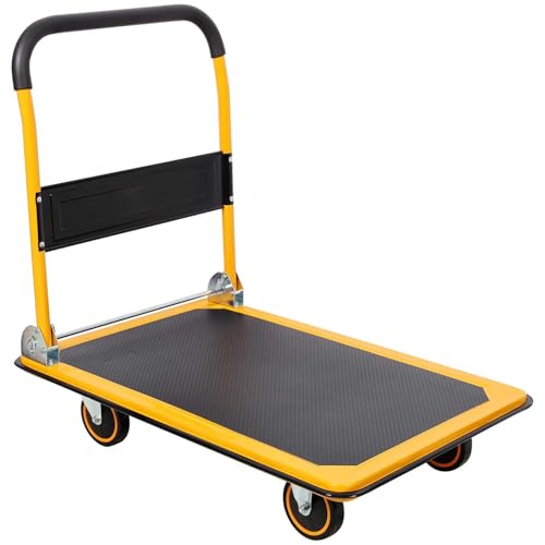 Heavy Duty Foldable Push Cart Dolly – 660 lb Load Capacity, Smooth Swivel Wheels, Textured Flatbed with Padded Handle for Easy Moving at Home, Garage, Office, or Warehouse