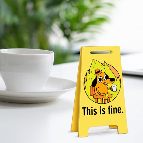 Funny Office Desk Accessories Memes Decor This is Fine Dog Acrylic Mini Floor Sign Funny Cute Gag Office Decorations Gifts for Work Women - style: THIS IS FINE DOG