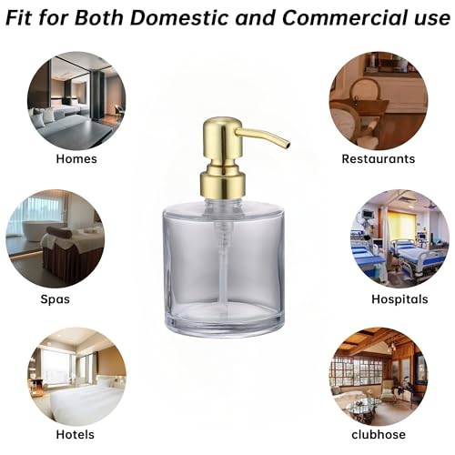 Clear Glass Soap Dispenser with Rust Proof Stainless Steel Pump, Gold Refillable Liquid Hand Soap Dispenser for Bathroom, Kitchen (11Oz, Round) - color: Gold, size: 11 oz Round