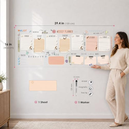 Dry Erase Weekly Calendar, 39.4x16" Weekly Dry Erase Board for Wall - style: Weekly Freehand - Multi-color