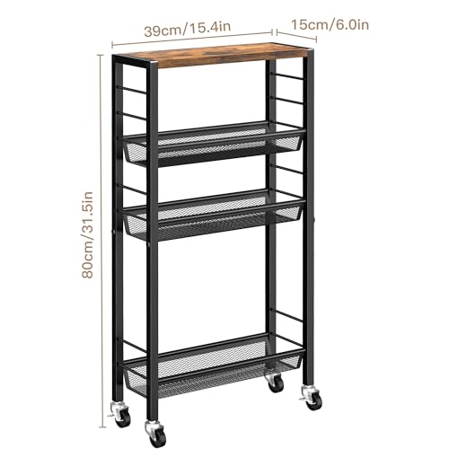 Narrow Storage Cart with Wheels,4-Tier Narrow Kitchen Carts Slim Rolling Cart,Skinny Storage Cart for Small Spaces,Rolling Utility Cart for Livingroom,Diningroom,Office,Laundry Room,Bathroom - size: 6.0"D x 15.4"W x 31.5"H