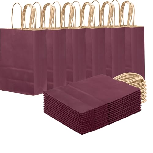 qiqee Purplish Red Gift Bag with Handles Bulk 24Pcs Paper Bags -10.6"x8.3"x4.3"Party Favor Bags - Solid Color - color: Purplish Red