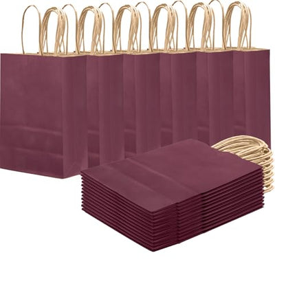 qiqee Purplish Red Gift Bag with Handles Bulk 24Pcs Paper Bags -10.6"x8.3"x4.3"Party Favor Bags - Solid Color - color: Purplish Red
