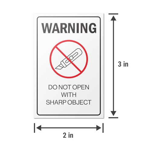 2" x 3" Warning Do Not Open with Sharp Object Stickers – Self-Adhesive Sheet Labels for Packaging, Shipping, and Handling (600 Stickers) - color: Do Not Open With Sharp Object, size: 600 Stickers