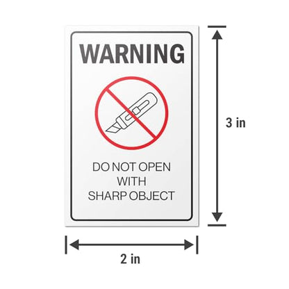 2" x 3" Warning Do Not Open with Sharp Object Stickers – Self-Adhesive Sheet Labels for Packaging, Shipping, and Handling (300 Stickers) - color: Do Not Open With Sharp Object, size: 300 Stickers