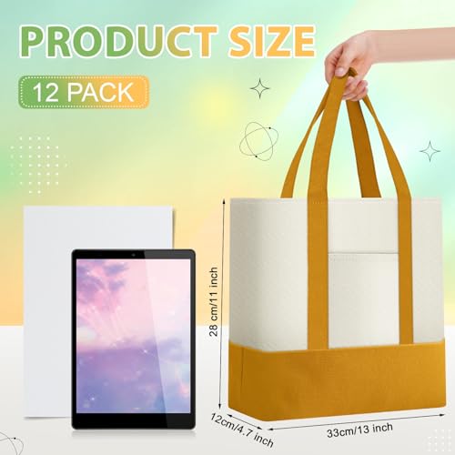 Sanwuta 12 Pcs Mini Canvas Tote Bags Bulk with Pocket Small Sublimation Blank Canvas Tote Reusable Grocery Bag for Women, DIY Craft (Neutral) - color: Neutral