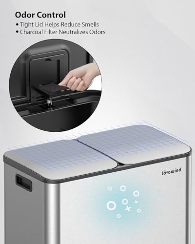 Lovewind Trash Can, 2 x 10.5 Gallon (2 x 40 L) Garbage Can for Kitchen Dual Compartment Recycling Kitchen Step Trash Bin, Stainless Steel Trash and Recycle Bin Combo with Soft-Close Lid, Silver - color: Silver