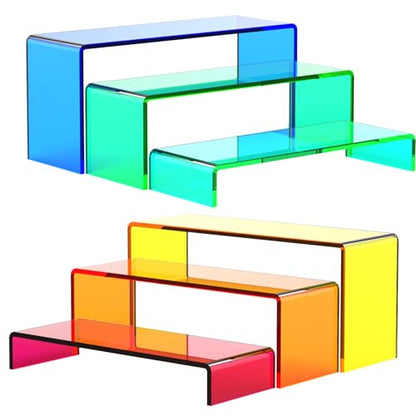 6 PCs Mixed Color Acrylic Display Risers, 5mm Thick, 3 Tier Stand - color: Mix Colors 6 PCs