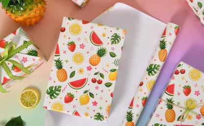 Sikiweiter Colorful Summer Fruit Wrapping Paper Roll, 17 Inches x 16.5 Feet, Watermelon Strawberry Lemon Cherry Tropical Gift Wrap for Birthday Party and Summer Celebration(Fruits) - color: Fruits