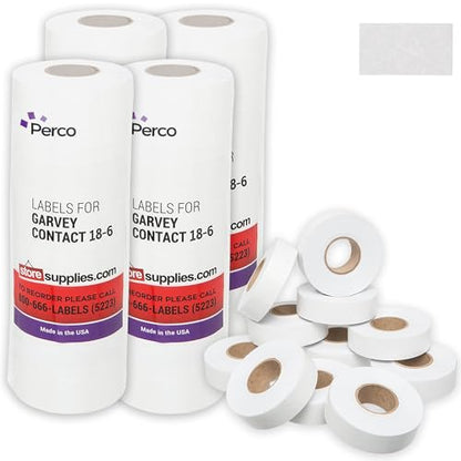 Perco White Price Marking Labels - 56,000 Blank Labels for Garvey 18-6 One Line Price Gun - 44 Rolls, 4 Sleeves - Made in USA - color: White, size: 4 Sleeves