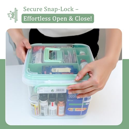 15QT Medicine Storage Box - Portable Medicine Cabinet Organizer with Handle - color: Green