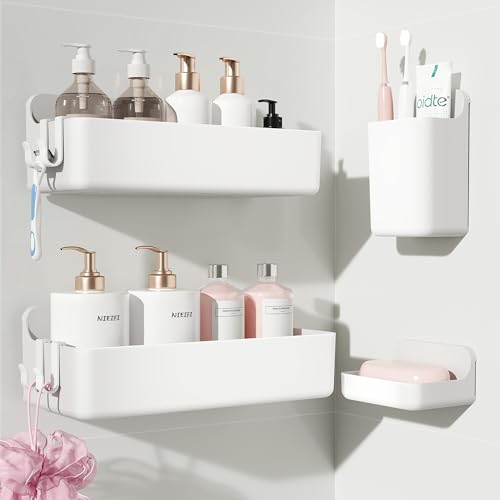 Nieifi Adhesive Shower Shelves, White, 4 Pieces - color: White, size: 4 pieces