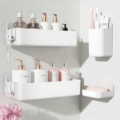 Nieifi Adhesive Shower Shelves, White, 4 Pieces - color: White, size: 4 pieces