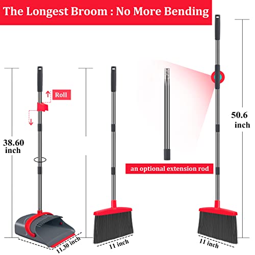 Ivandar Broom and Dustpan Set,Broom with Dustpan Combo Set Dust pan with Long Handle, for Home Kitchen Room Office Lobby Floor Use Upright Stand Up(Gray&Red) - color: Gray&red