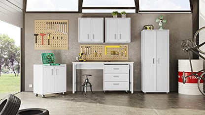 Manhattan Comfort Fortress Textured Metal 75.4" Garage Cabinet with 4 Adjustable Shelves in White - color: White, style: Tall Cabinet