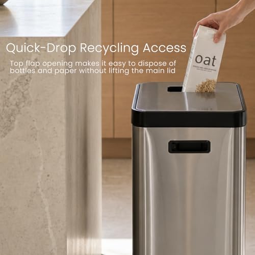 Home Zone Living 19 Gallon Kitchen Trash Can with Dual Compartments - color: Silver, size: 19 Gallon