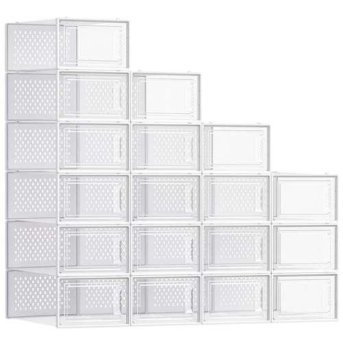 SONGMICS Shoe Boxes, Clear Plastic Sneaker Box, Pack of 18 - color: Transparent + White, size: L-18pcs