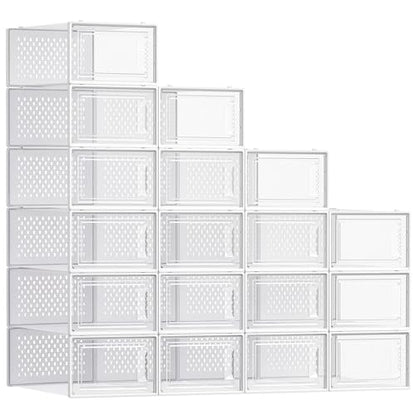 SONGMICS Shoe Boxes, Clear Plastic Sneaker Box, Pack of 18 - color: Transparent + White, size: L-18pcs