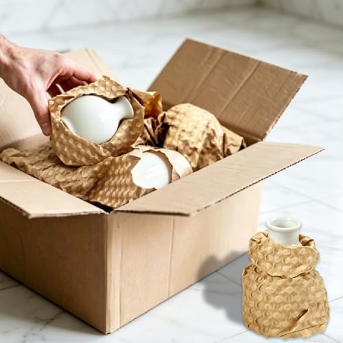 200PCS Paper Bubble Wrap Sheets for Packing 11x15 Inch, Recyclable Packing Paper for Glass & Dishes, Bubble Wrap for Moving & Shipping, Kraft Paper Cushioning Wrap