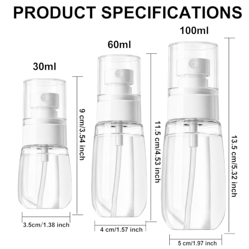 3 Pack Continuous Spray Bottle Atomizing Mister for Hair,Plants,Cleaning,Travel Fine Mist Water Spray Bottles for Styling,Refillable Empty Spray Bottles,Translucent White(30ml+60ml+100ml) - color: G