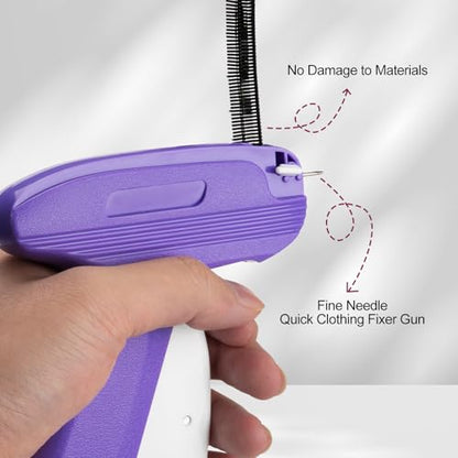 Stitch Gun for Clothes, Fixed Clothing Mini Sewing Kit with Case, Quick Stitch Sewing Gun with 6 Micro Needle, 2500 Black & 2500 White Micro Fasteners, Stitch Tag Gun (Purple)