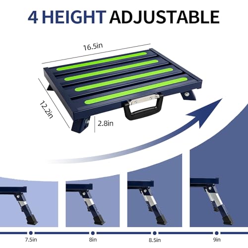 Aluminum RV Step Stool, 4-Level Adjustable Folding, Blue - color: Blue