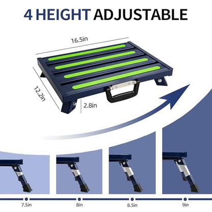 Aluminum RV Step Stool, 4-Level Adjustable Folding, Blue - color: Blue