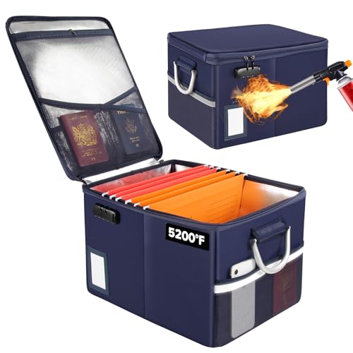 TOMKID 5200°F Fireproof Document Box, Fire Important Document Organizer with Lock, Upgraded Heat Insulated Filing Storage Cabinet Office Organization (5200°F Fireproof Box, Blue) - color: Blue-Upgrade