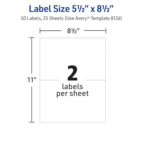 Avery Half-Sheet Printable Shipping Labels, 5.5" x 8.5" Customizable Stickers, White, 50 Blank Mailing Labels, Great for Mailing, Shipping, Organizing, and More (8126) - style: 50 labels