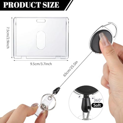 2 Pack Retractable Badge Reel with Clear Horizontal Id Card Holder - style: 2 Set Horizontal Acrylic