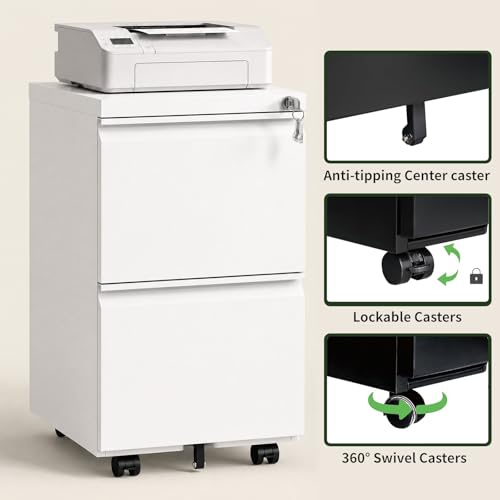 2 Drawer Rolling File Cabinet with Lock & Wheels - size: 2 Drawer