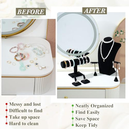 Kigley 6 Pcs Jewelry Display Set Necklace Bust T Bar Bracelet Holder Black - color: Black