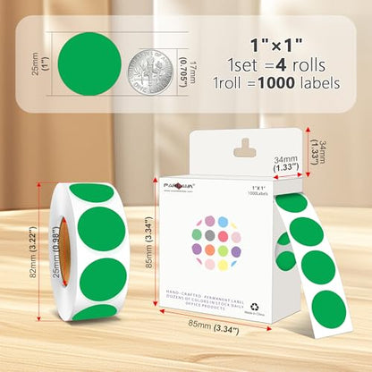 Color-Coded Dot Sticker 1 inch Permanent Adhesive Round Label Green 4 Rolls - color: Green, size: 4 Rolls-4000PCS