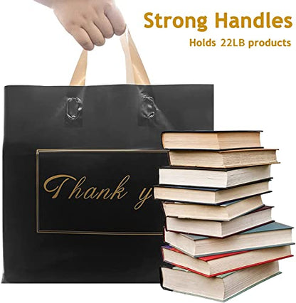 WAKAKO 60 Pack Thank You Shopping Bags, 16x14 Inch Reusable Plastic Shopping Thank You Gift Bags with Handle for Small Business, Black - color: Black(16X14IN)