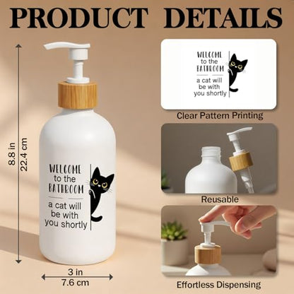 Funny Cat Bathroom Soap Dispenser, Black Cat Lover Gifts Glass Hand Soap Dispenser with Pump, Black Kitty Refillable Handsoap Liquid Bottle for Bathroom Washroom Restroom Countertop - color: Black Cat