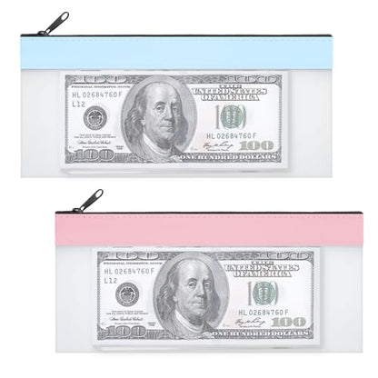 2 Pieces Money Bags with Zipper, 7.8×3.9 Inch Cash Envelopes Money Pouch - color: Blue & Pink