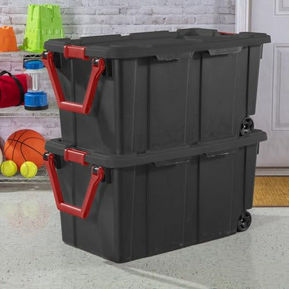 40 gallon plastic storage box, gray stackable storage container with snap-on lid, suitable for garage, attic, basement and warehouse.